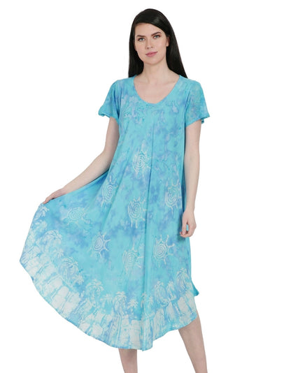 palm tree tie dye midi dress in light blue