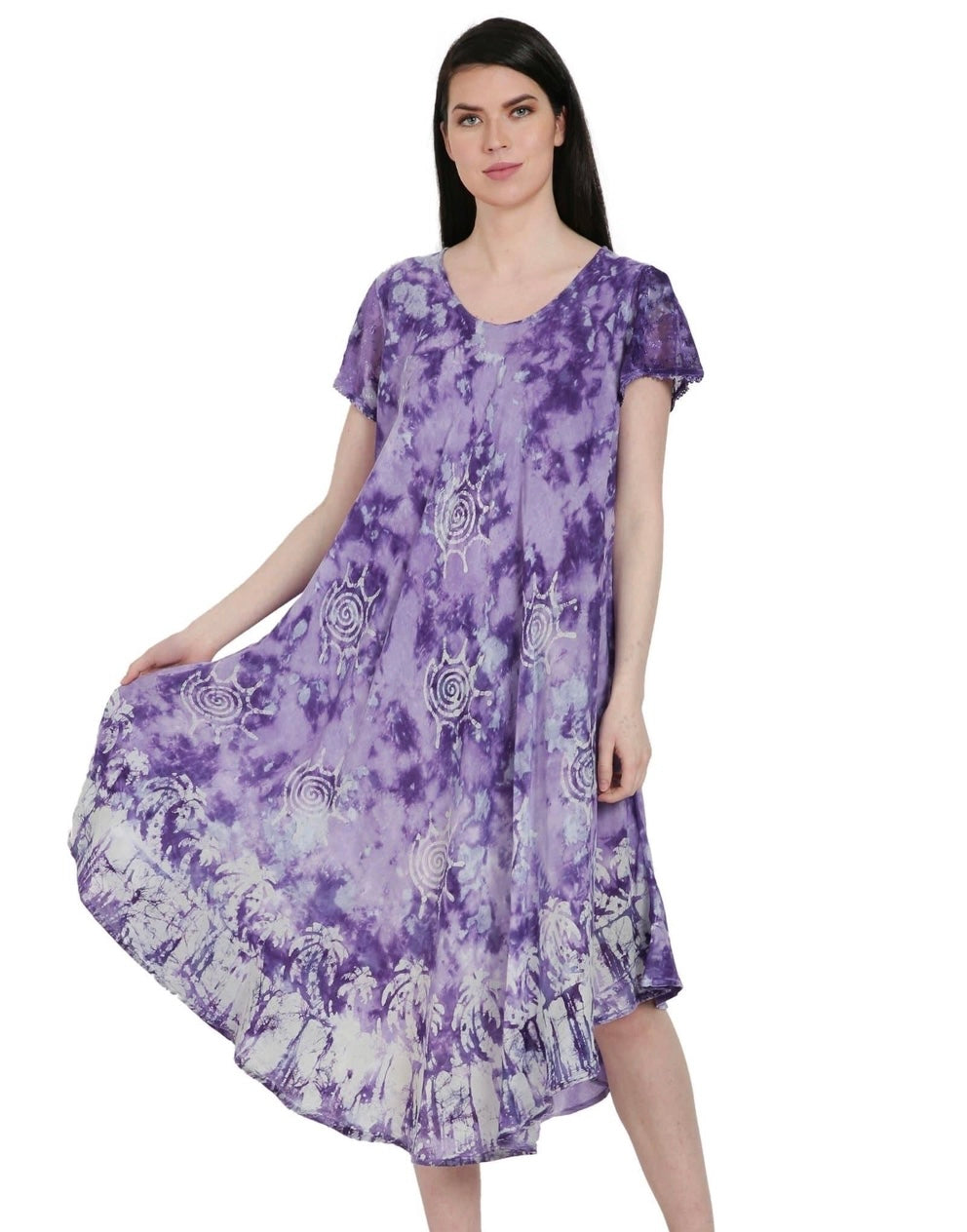 palm tree tie dye midi dress in purple