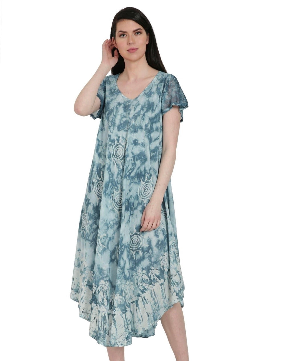 steel blue palm tree tie dye dress