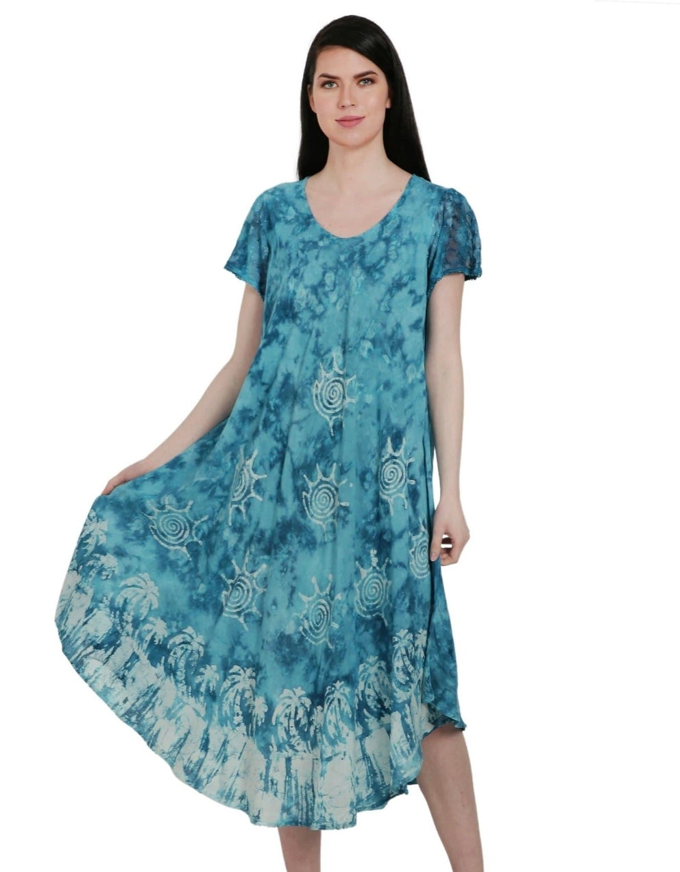 turquoise palm tree tie dye boho hippie dress