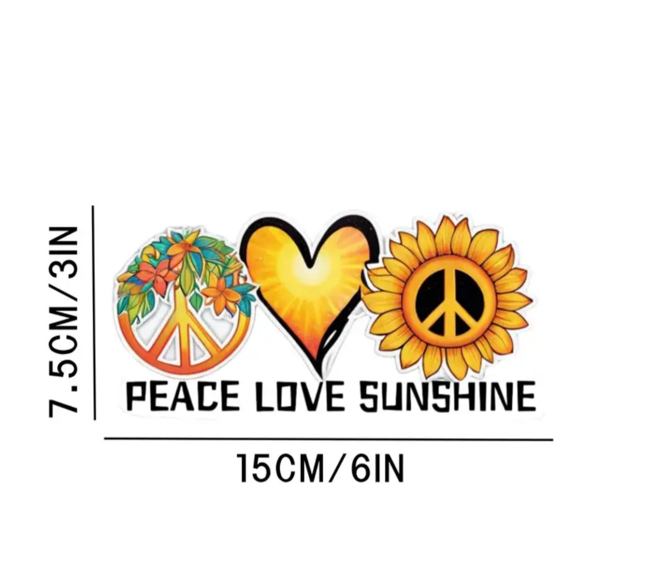 peace love sunshine sticker decal 3 inch by 6 inch