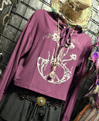 peace roots mushroom hooded crop top