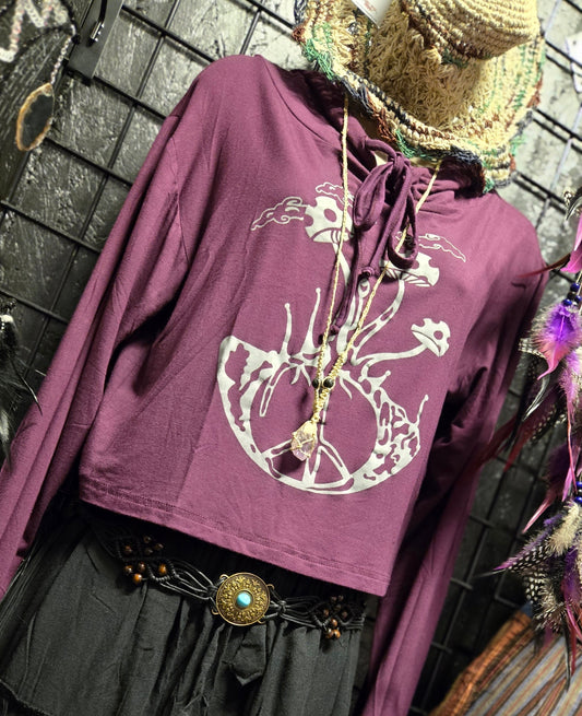 peace roots mushroom hooded crop top