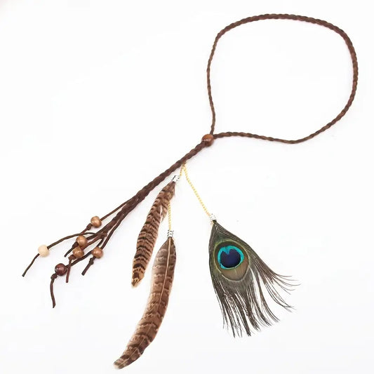 peacock feather festival headpiece hippie headband at the boho hippie hut