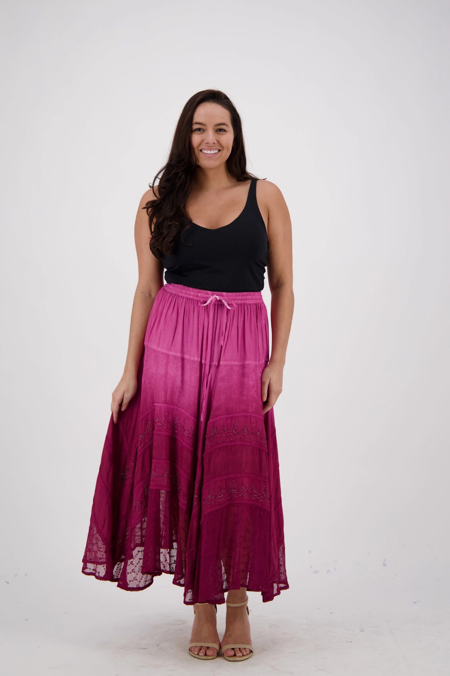 midi length Ombre pink tie dye hippie skirt 