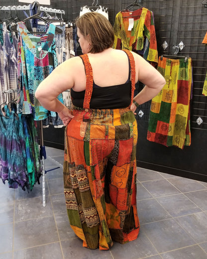 plus size wide leg patchwork overalls orange back