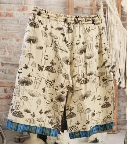 mens mushroom shorts with blue trim back