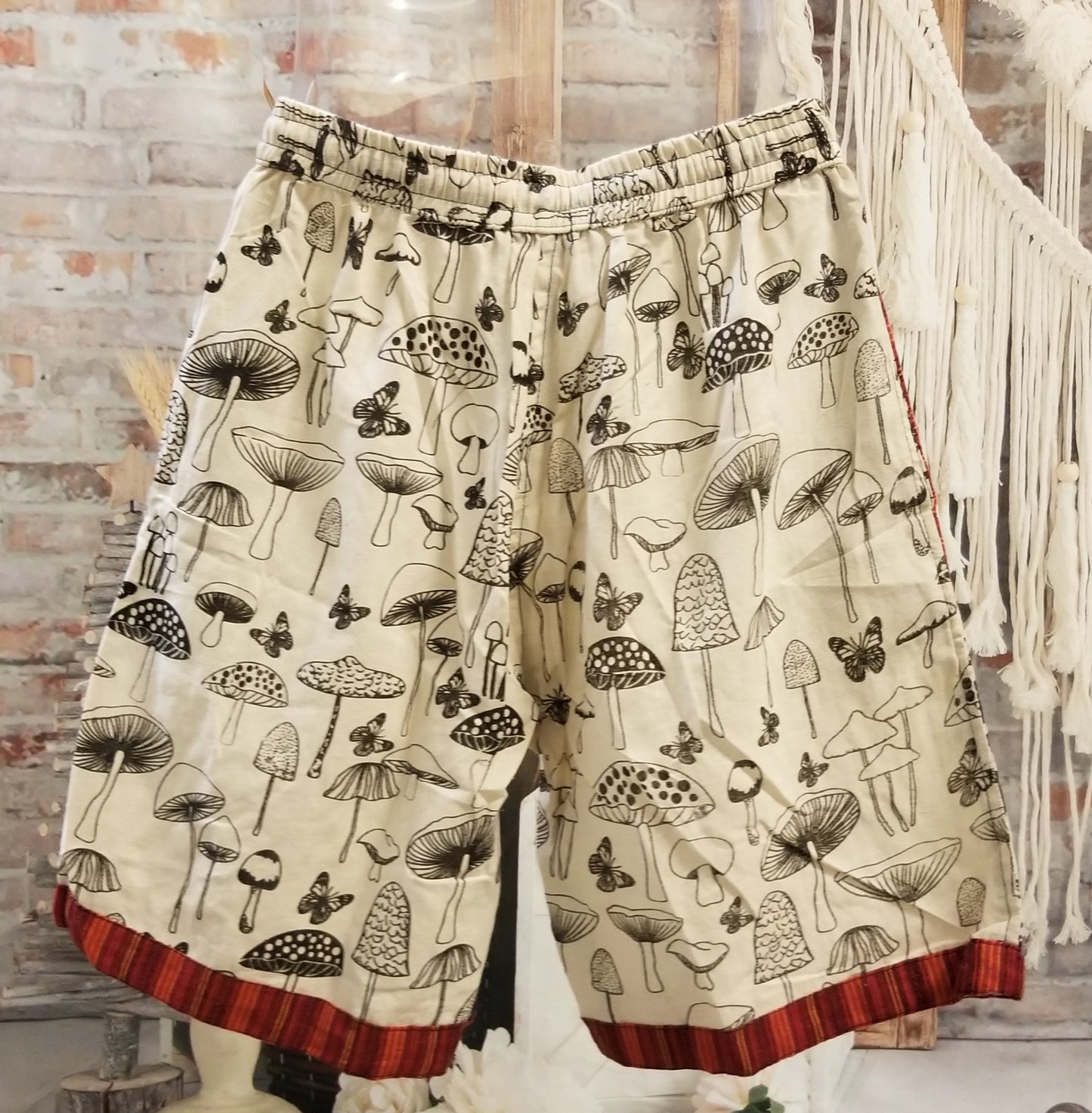 mens mushroom shorts with red trimback