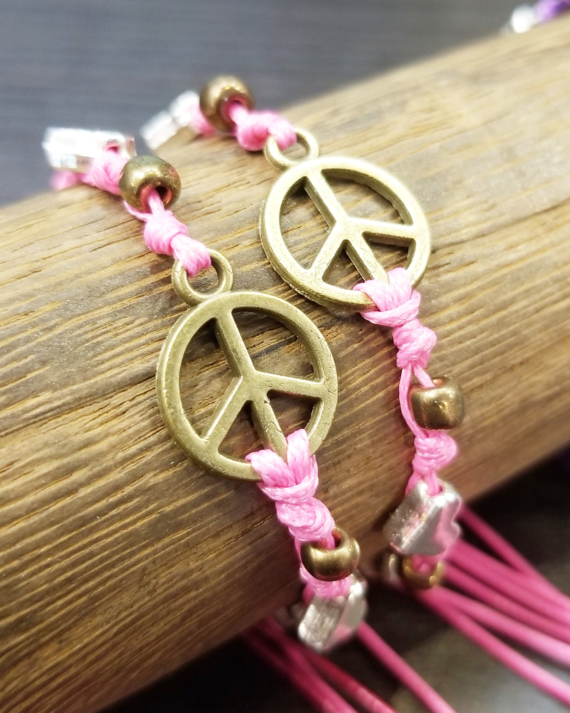 peace love joy adjustable hippie friendship bracelets light pink
