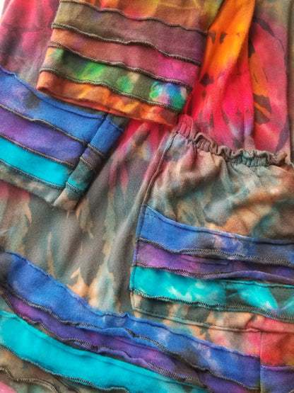 close up of sleeves and pocket on tie dye hoodie dress at the boho hippie hut midland michigan