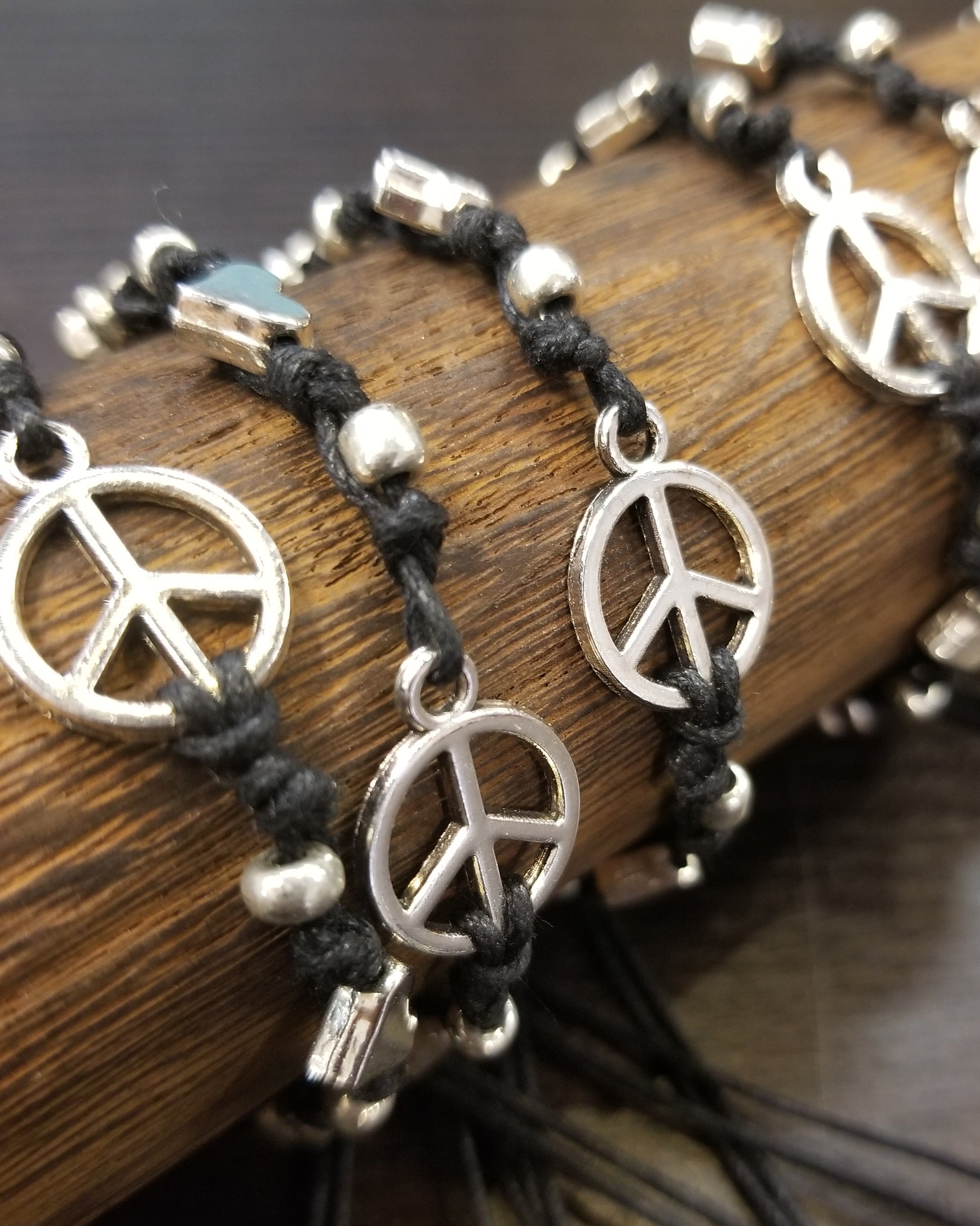 peace love joy adjustable hippie friendship bracelets black