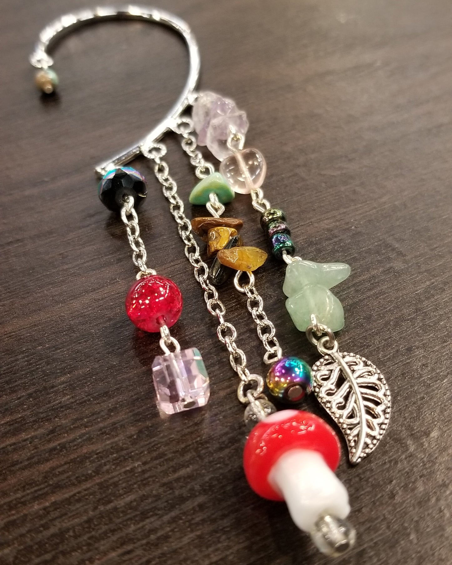 mushroom ear cuff with assorted beads