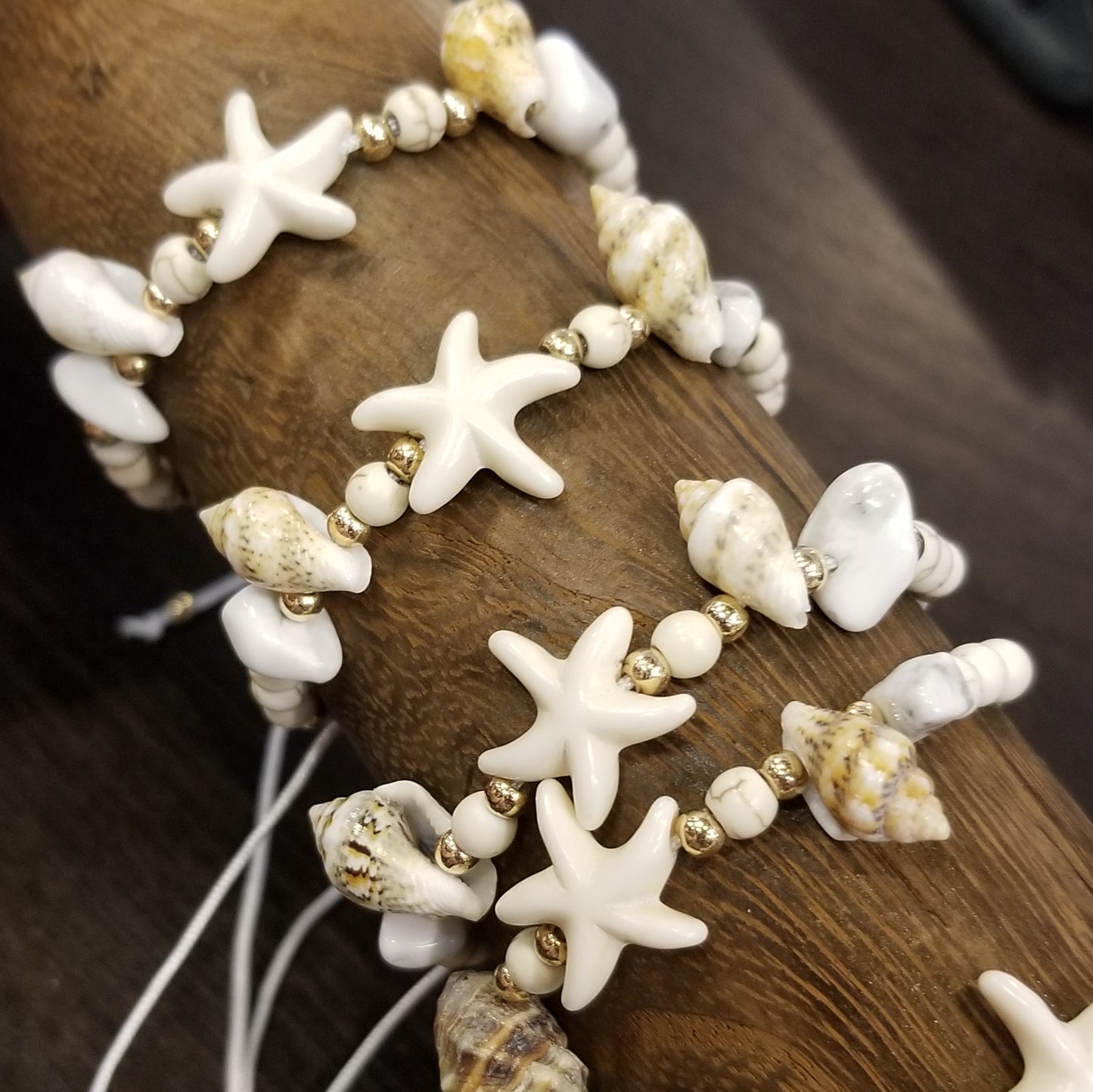 starfish and seashell bracelet anklet white