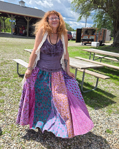 boho hippie patchwork skirt front