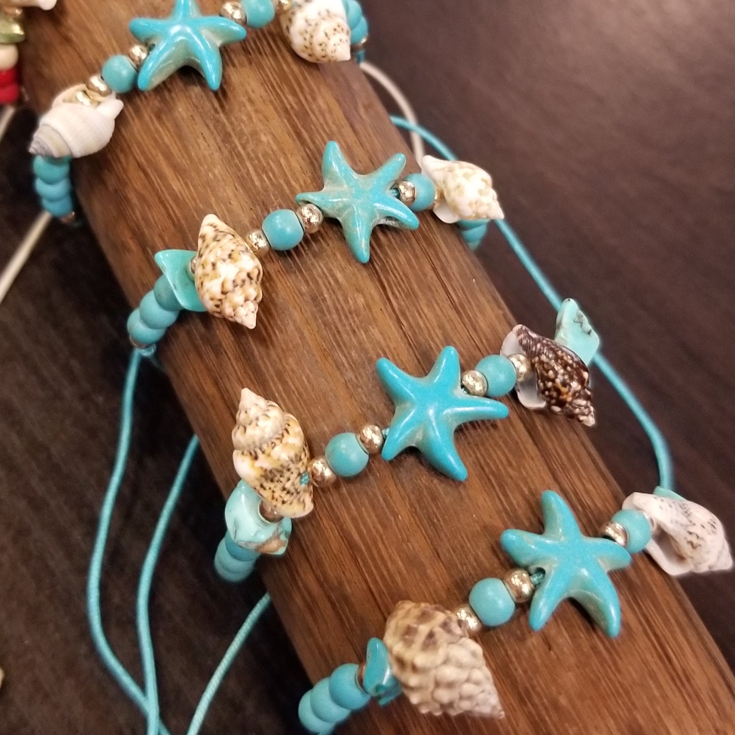 starfish and seashell bracelet anklet blue