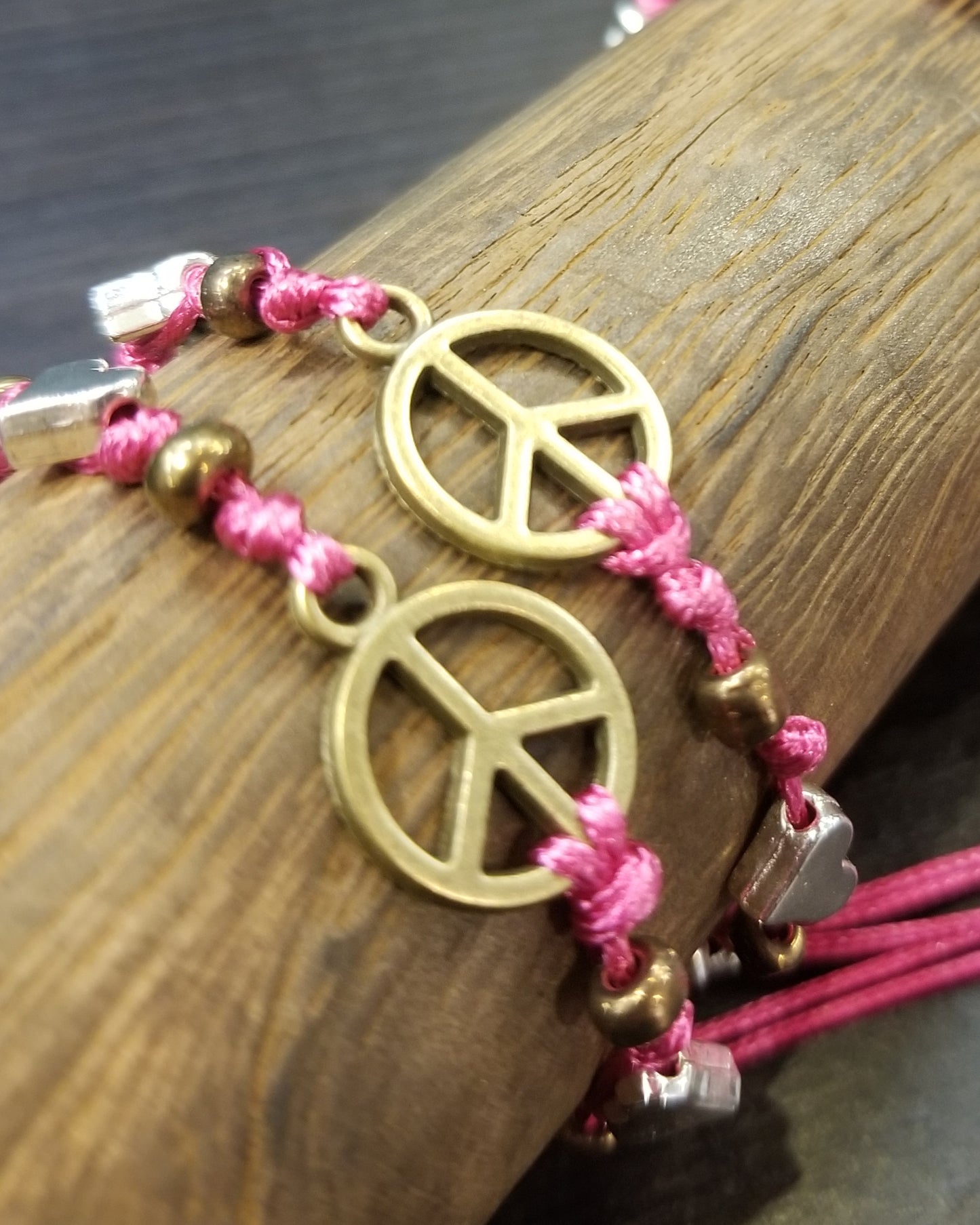 peace love joy adjustable hippie friendship bracelets dark pink