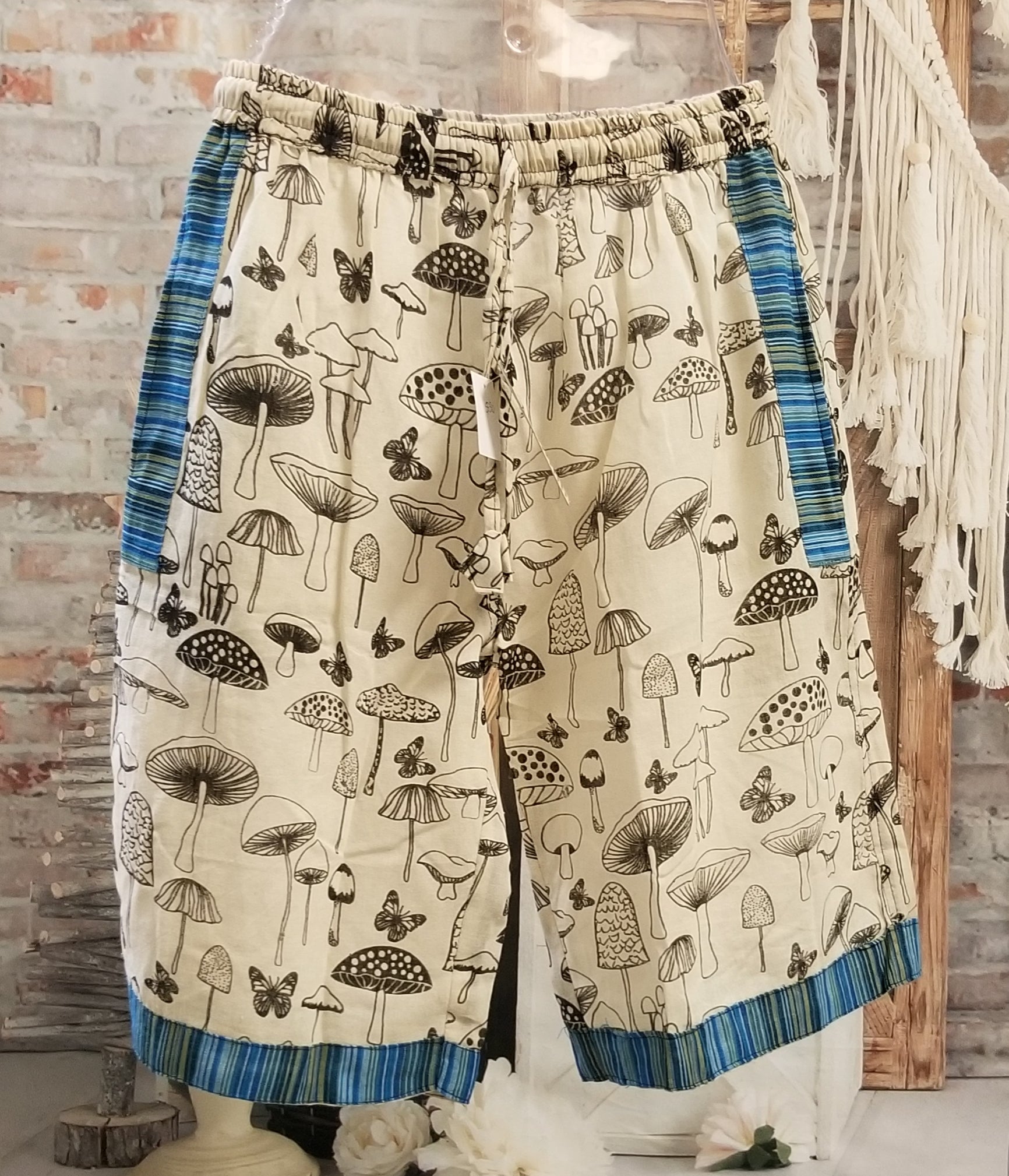 mens mushroom shorts with blue trim front