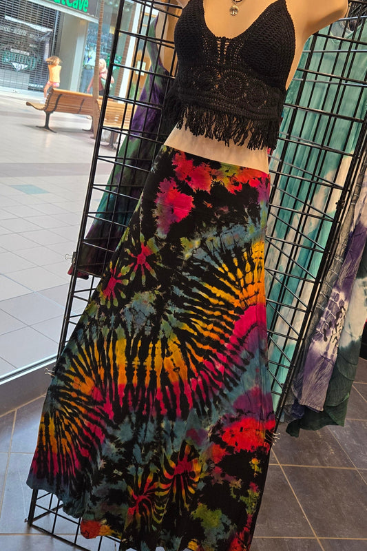 black rainbow tie dye maxi skirt 