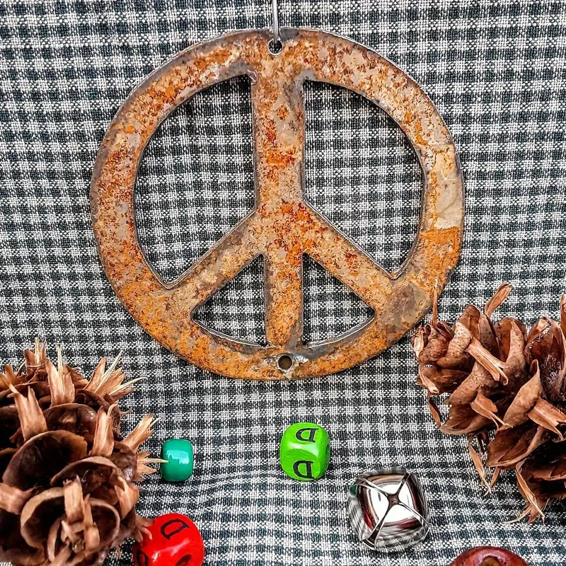 rustic metal peace sign ornament 