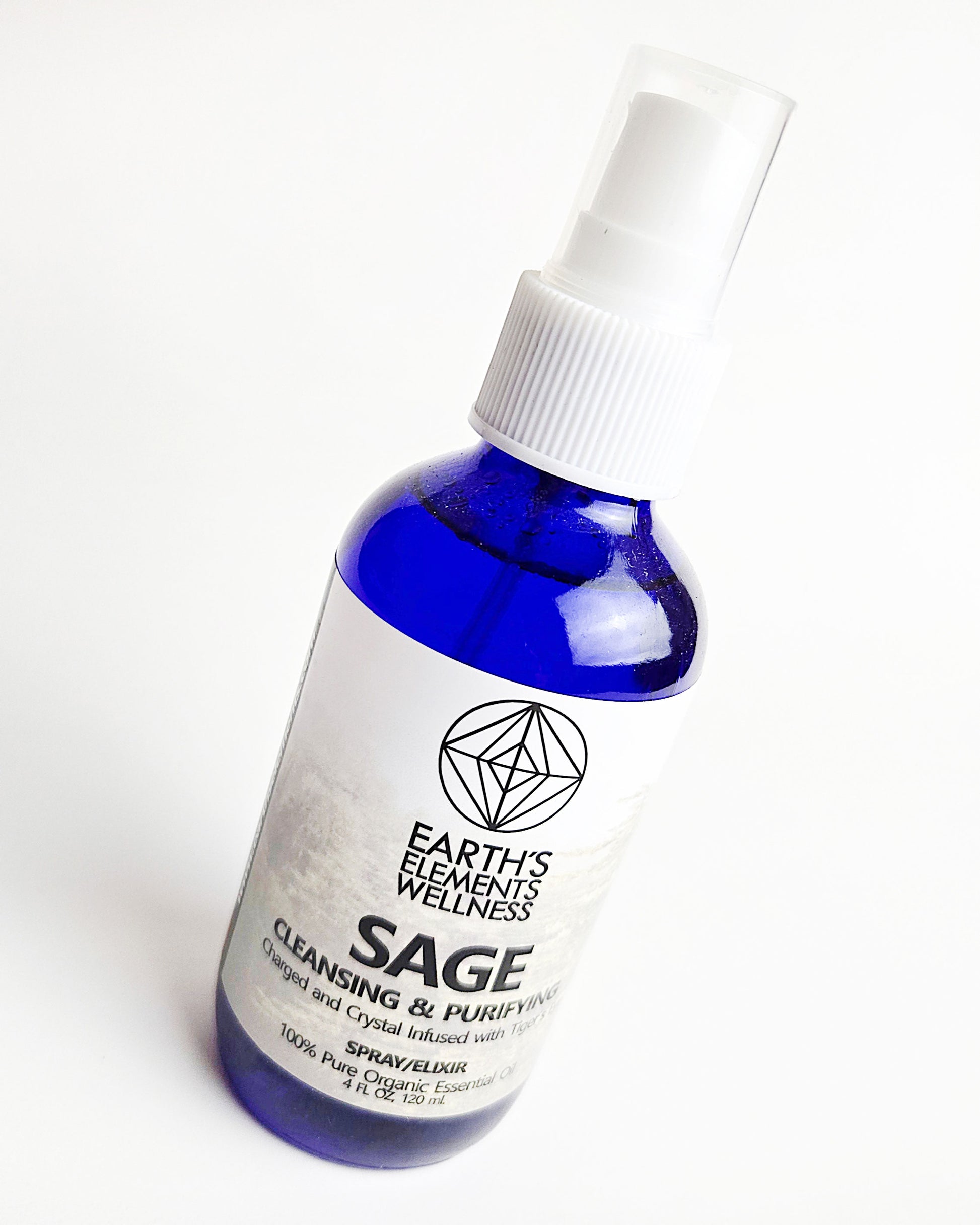 sage essential oil spray with tigers eye crystals