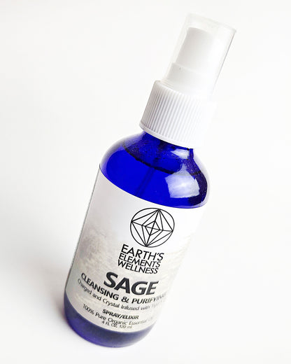 sage essential oil spray with tigers eye crystals