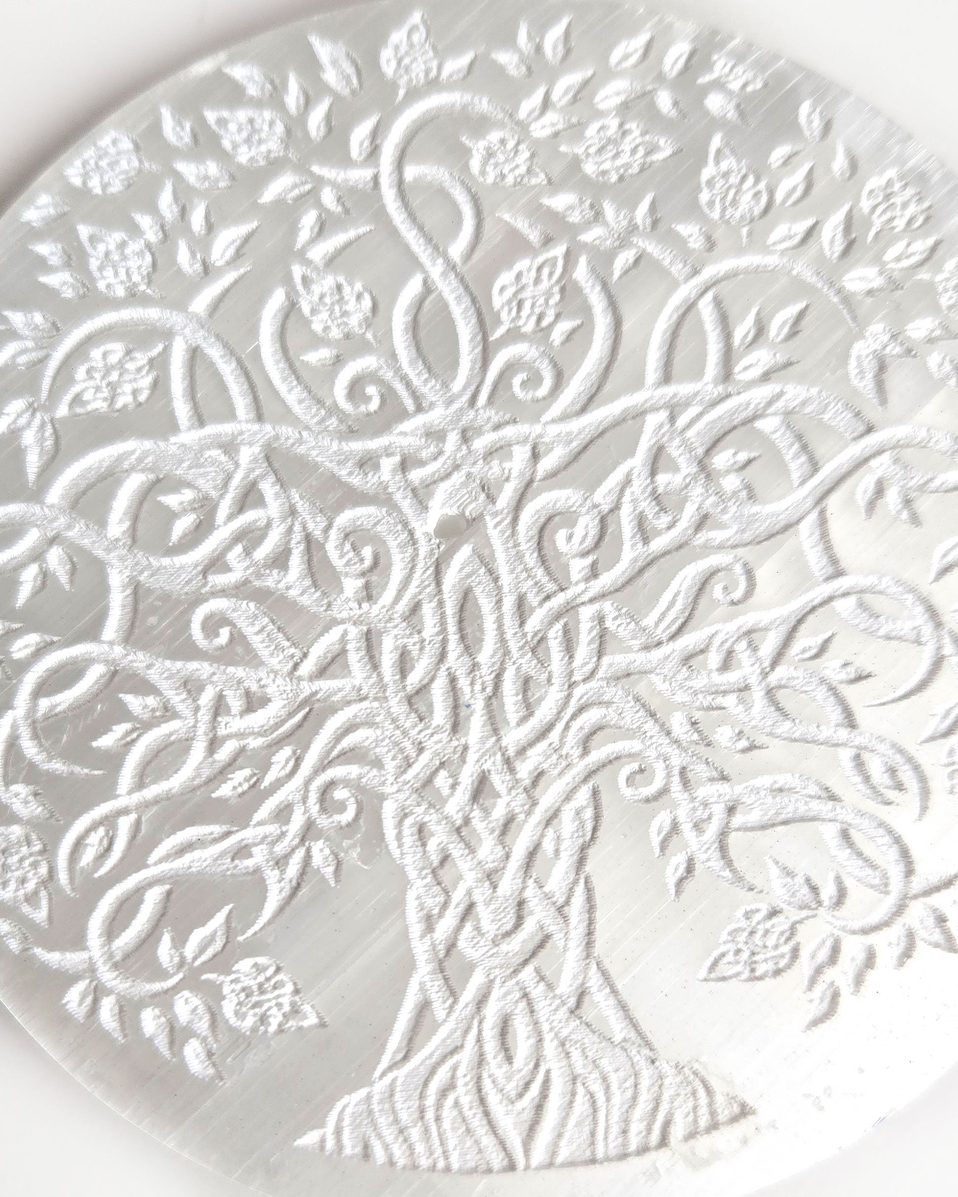 selenite tree of life incense holder  close up