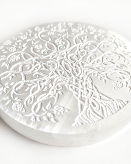 selenite tree of life incense holder close up