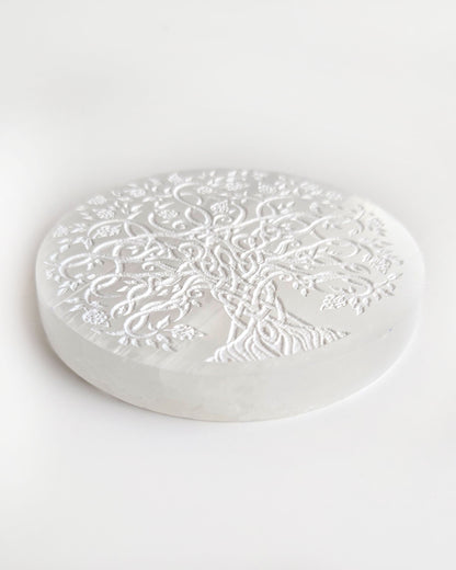 selenite tree of life incense holder  front angle