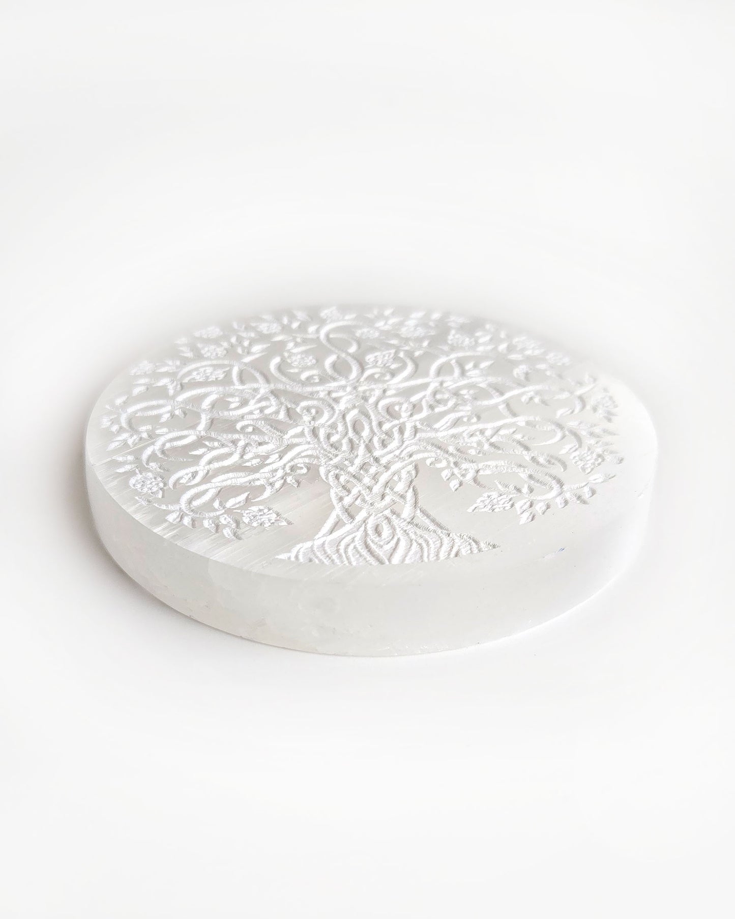 selenite tree of life incense holder  front angle