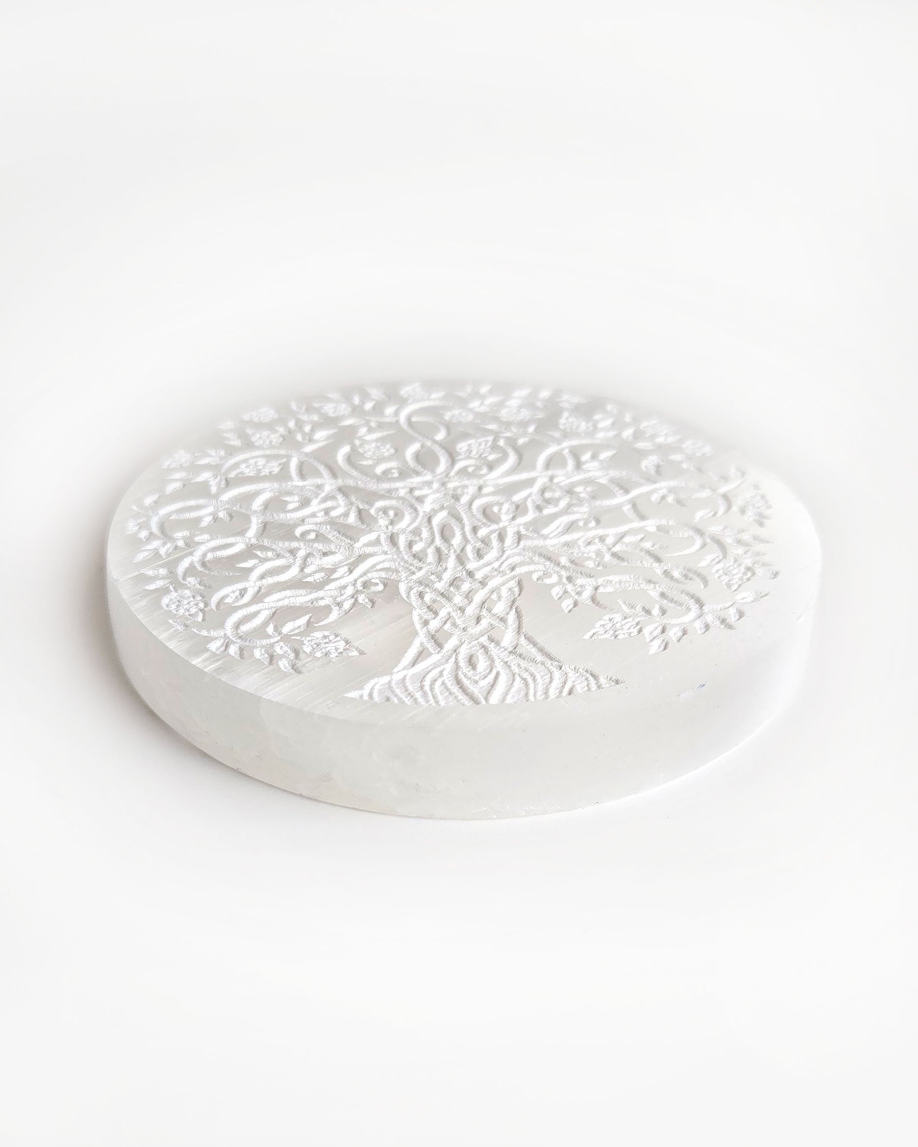 selenite tree of life incense holder  front angle