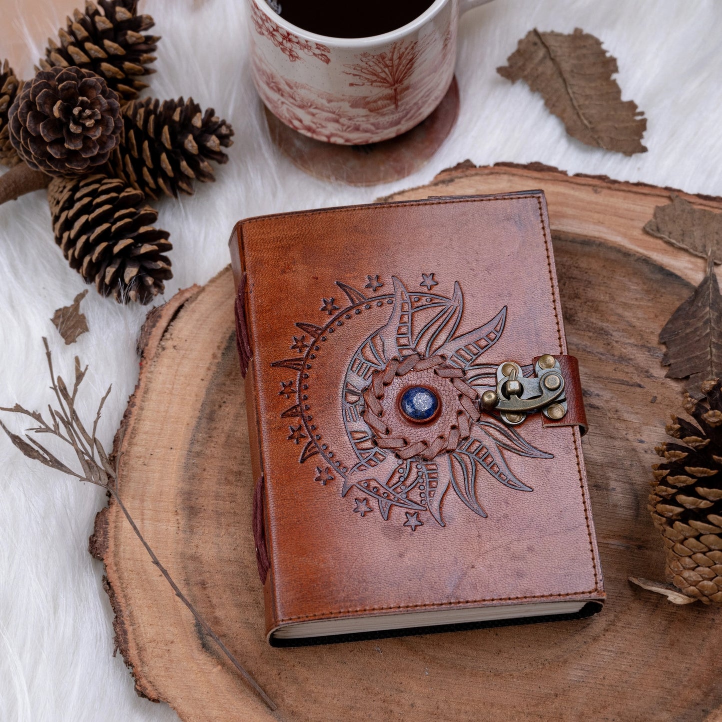 sun embossed leather diary