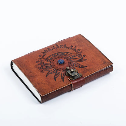 sun embossed leather writing notebook