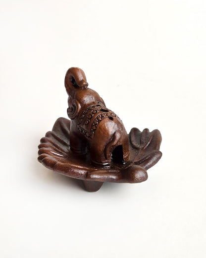 terra cotta elephant incense holder back