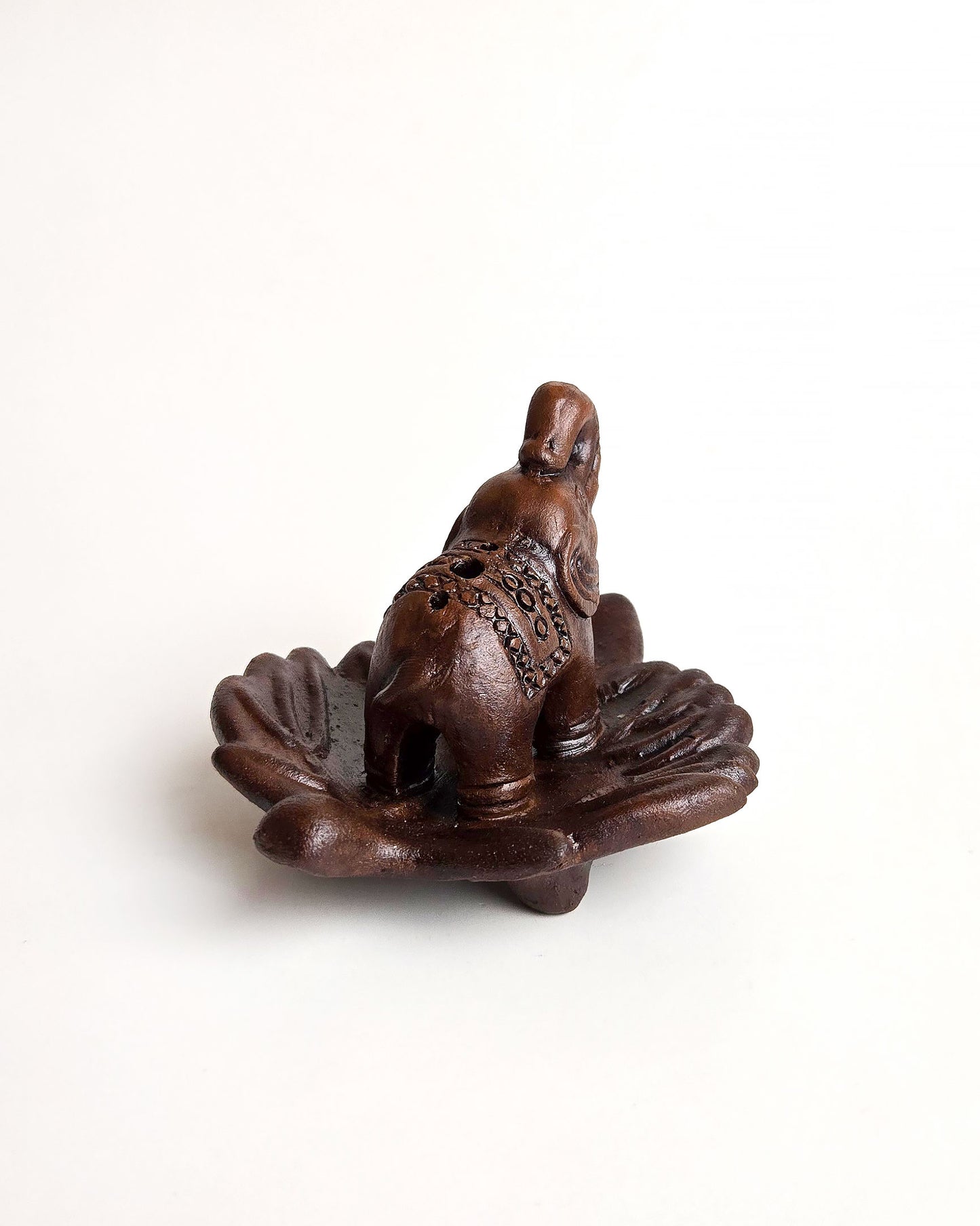 terra cotta elephant incense holder back