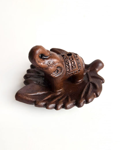 terra cotta elephant incense holder front side