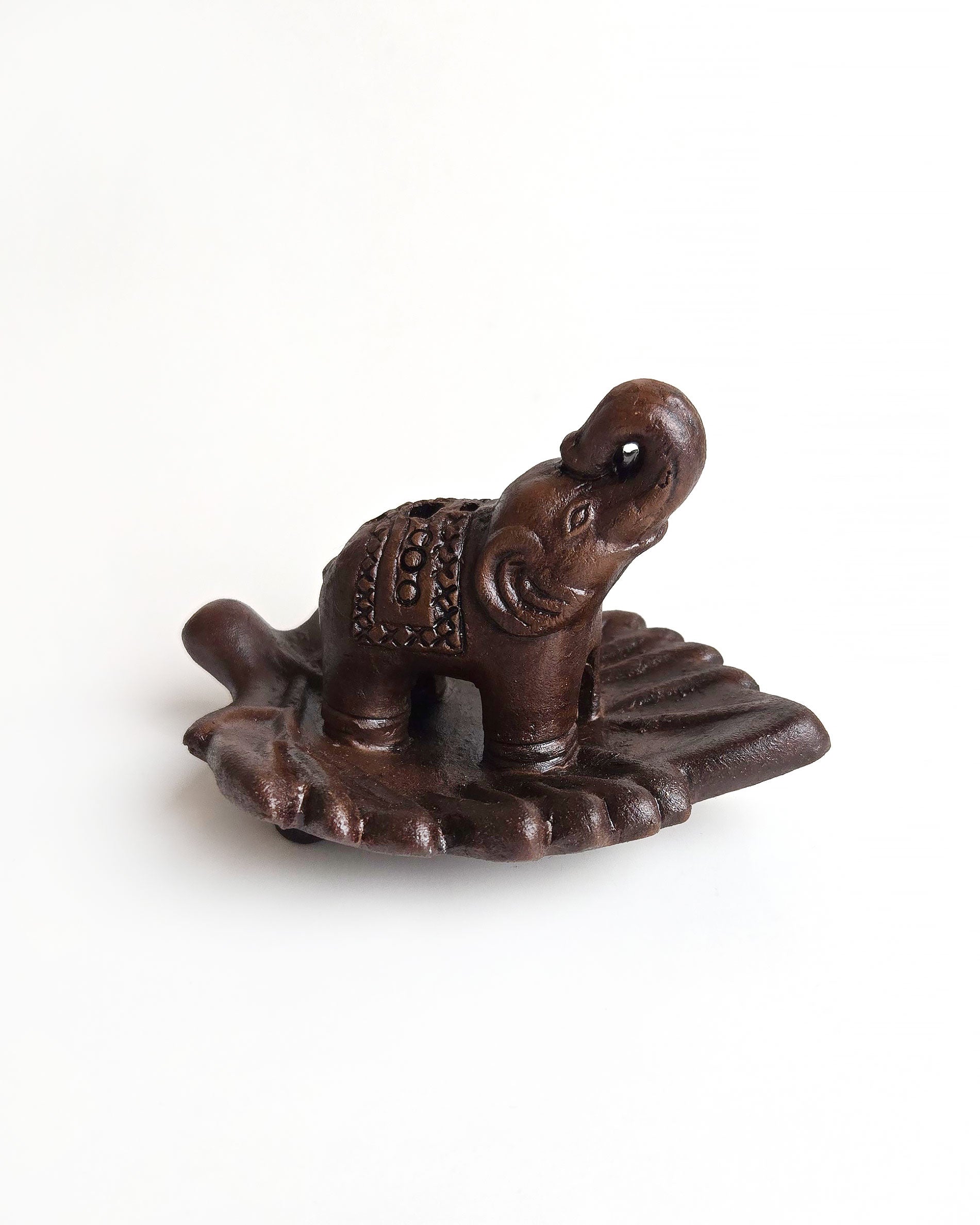 terra cotta elephant incense holder side