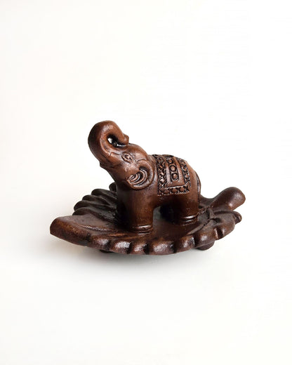 terra cotta elephant incense holder side