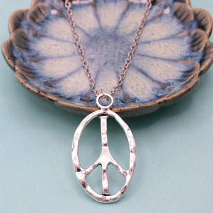 textured peace sign necklace hippie jewelry