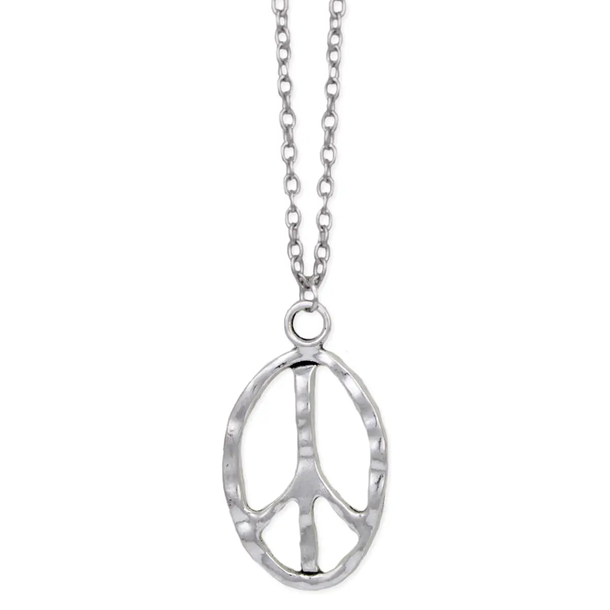 silver hammered texture peace sign necklace hippie jewelry for men or women