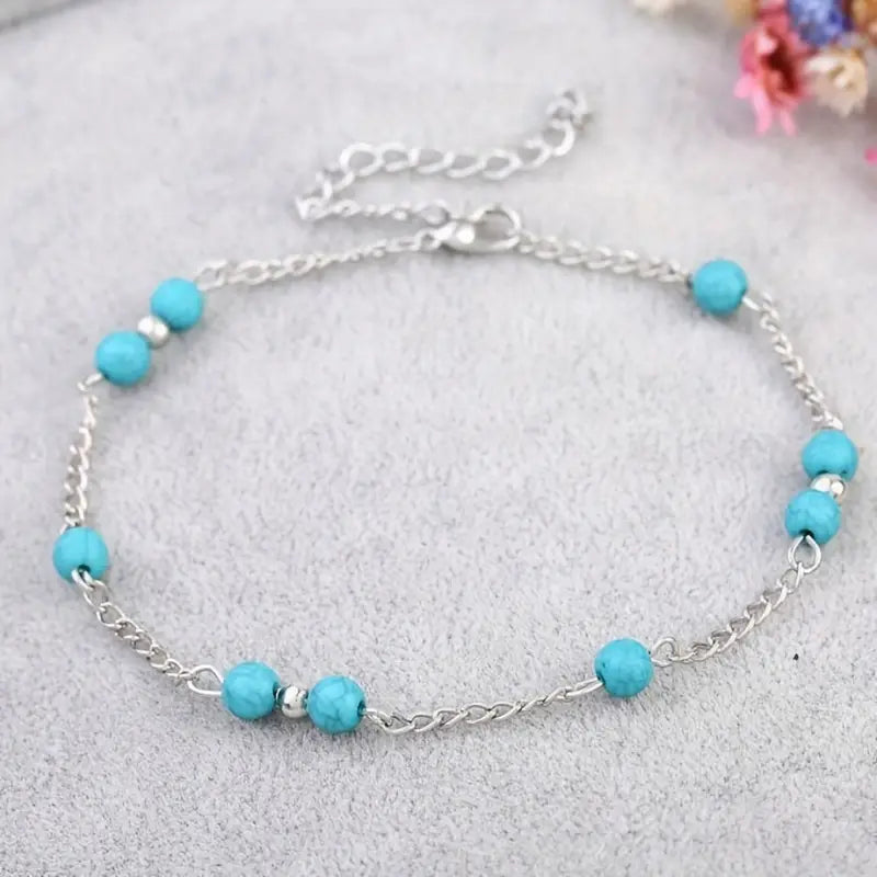 turquoise chain anklet boho foot jewelry