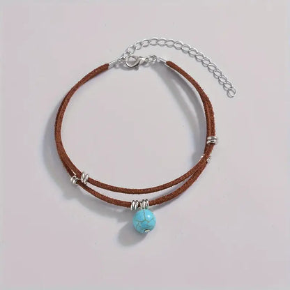 boho hippie foot jewelry turquoise double layer anklet