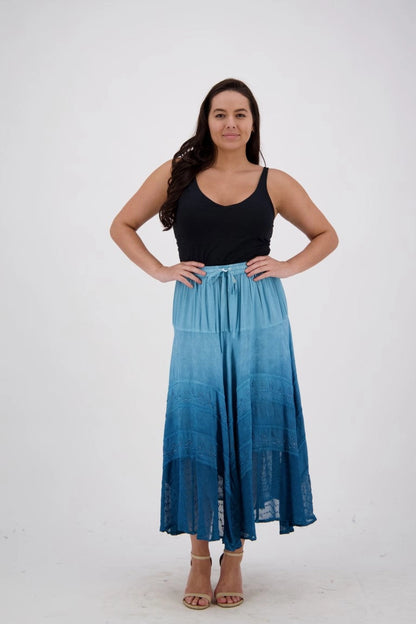 midi length Ombre turquoise tie dye gypsy skirt 