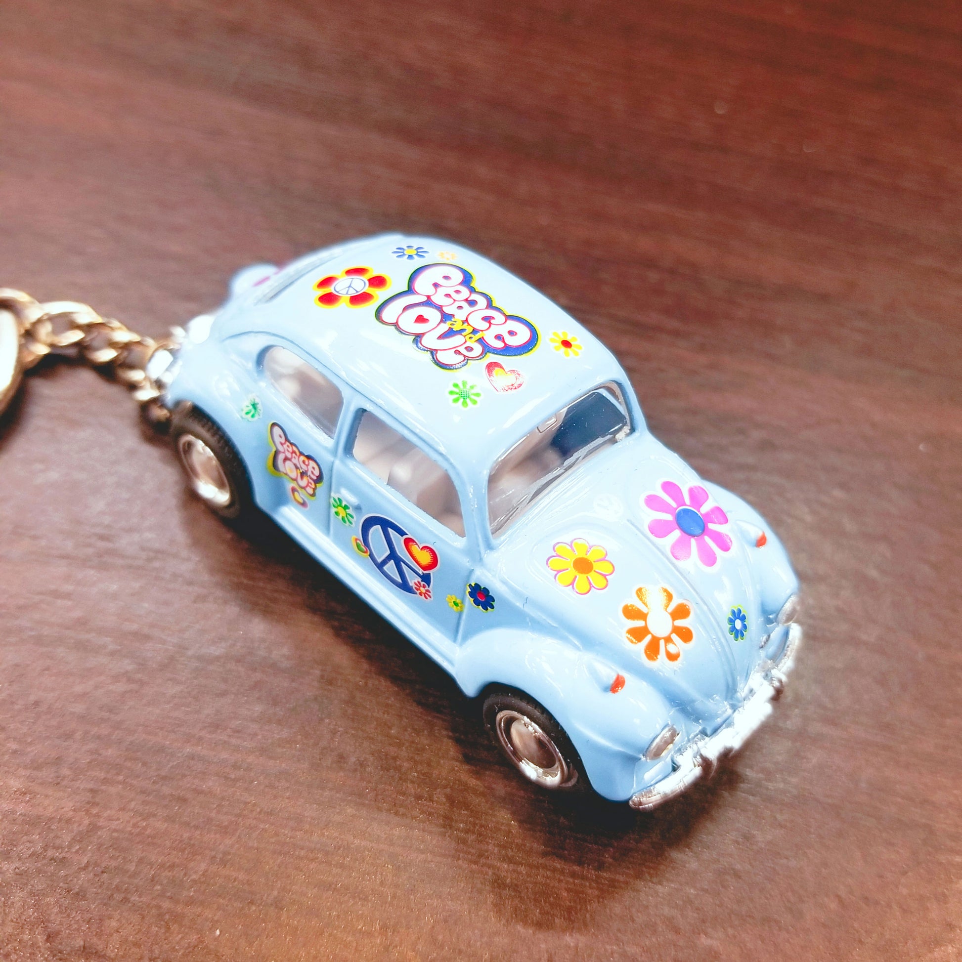 vw beatle car hippie keychain blue