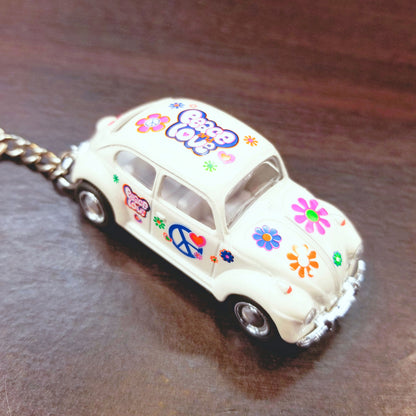 vw beatle car hippie keychain white