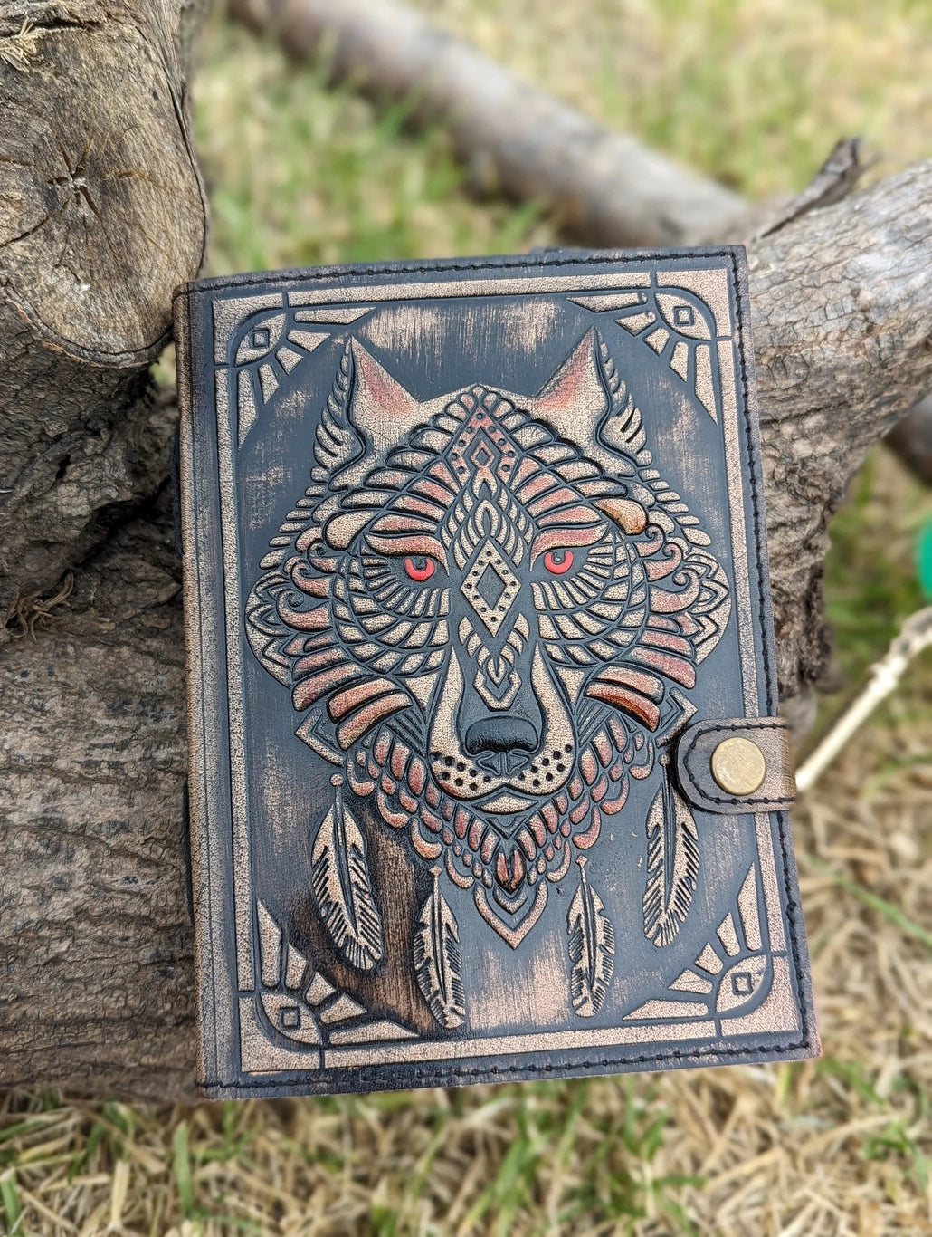 wolf embossed leather journal for writing