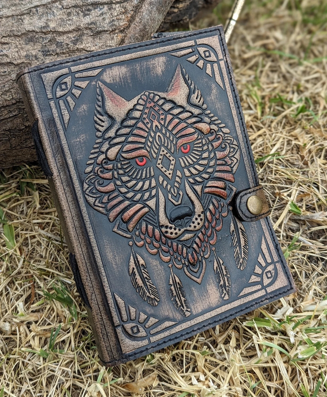 wolf embossed leather writing journal diary