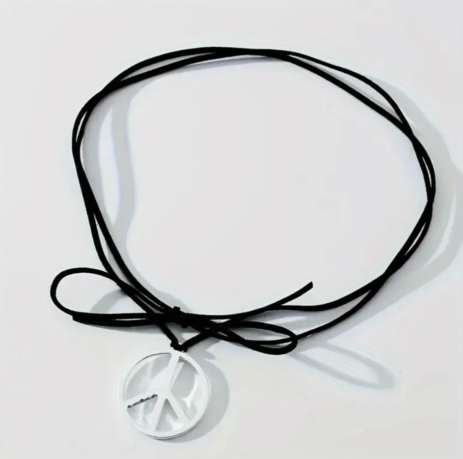 wrap around tie on hippie jewelry peace sign necklace